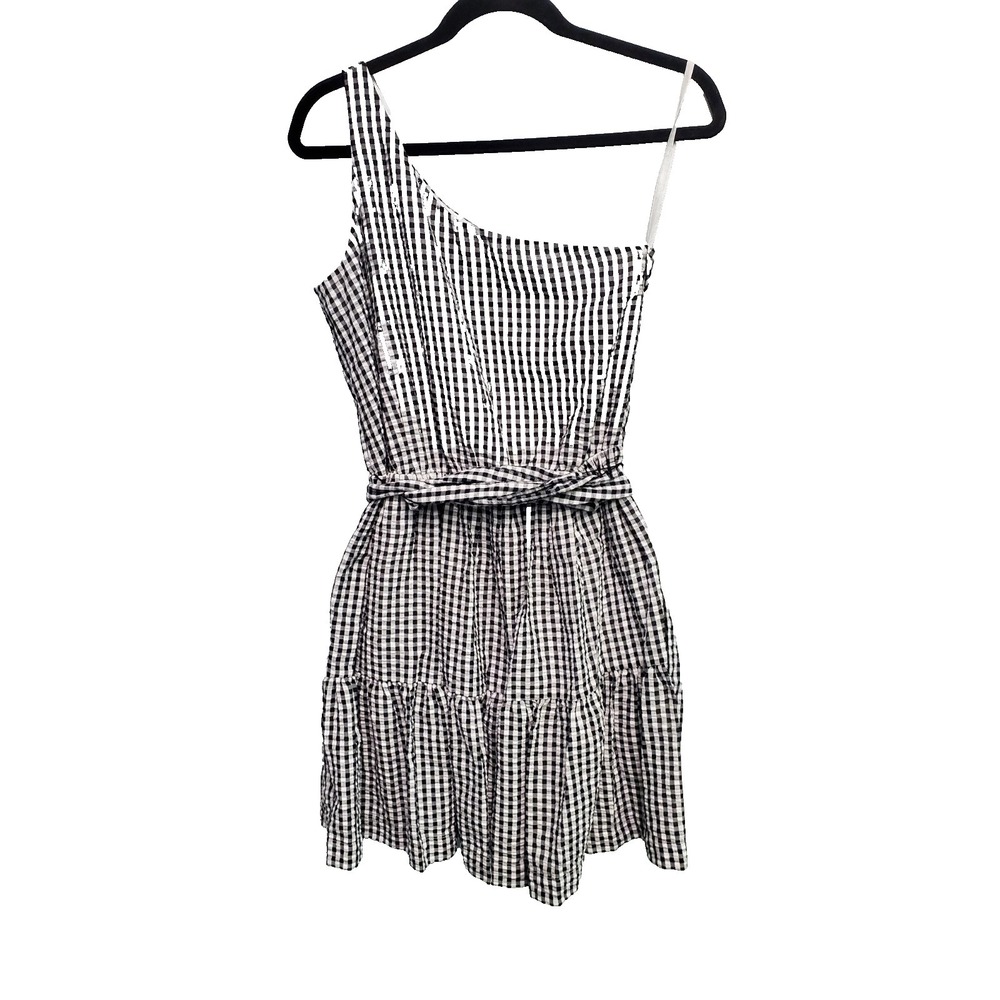 Vineyard Vines  Black/White Gingham‎ One-Shoulder Tie Belt Dress Size 4